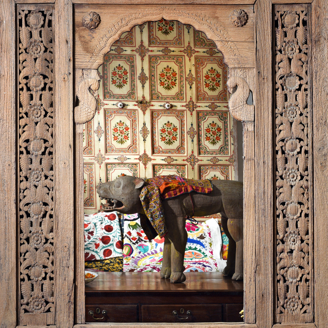 Carved Indian Mirror Made From 19thC Window From Hyderabad - 19thC