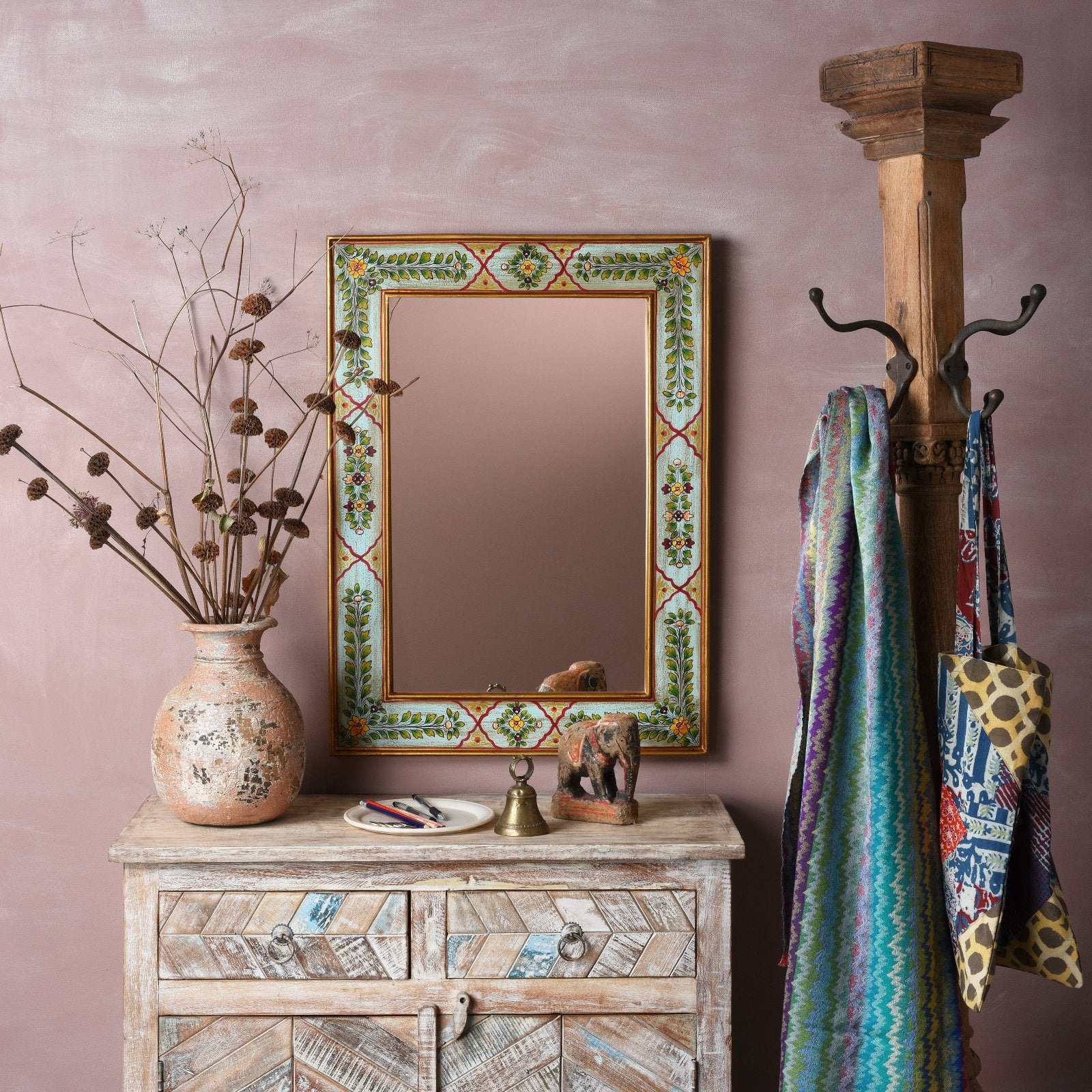 Aqua Painted Teak Glazed Wall Cabinet - Ca 1930