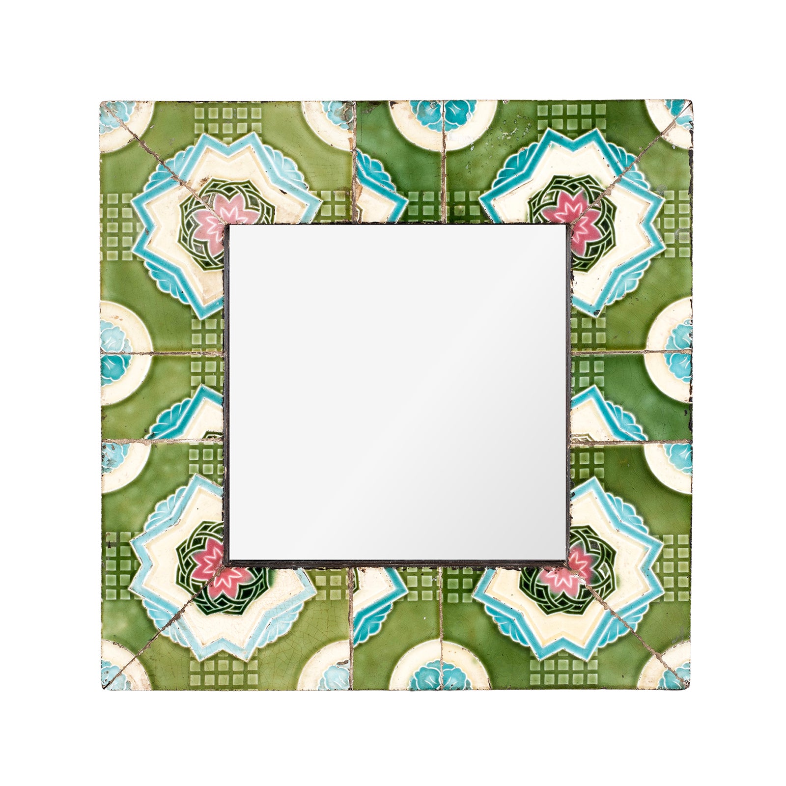 Green Mirror Made From Old Japanese Ceramic Tiles