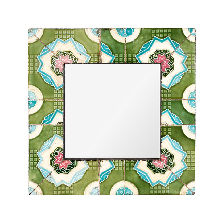 Green Mirror Made From Old Japanese Ceramic Tiles