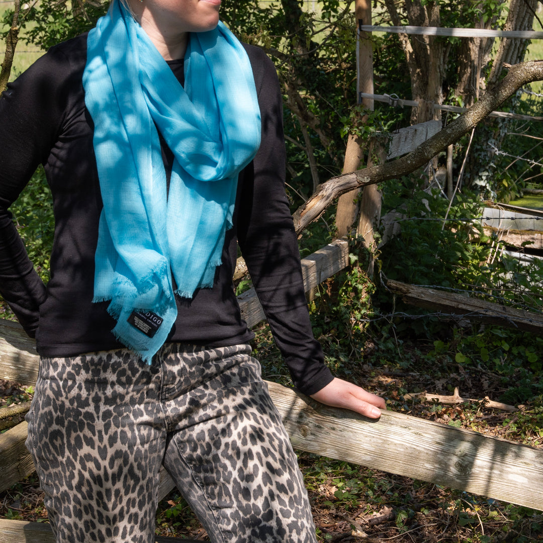 Handmade Cashmere Turquise Blue  Shawl  | Indigo Antiques