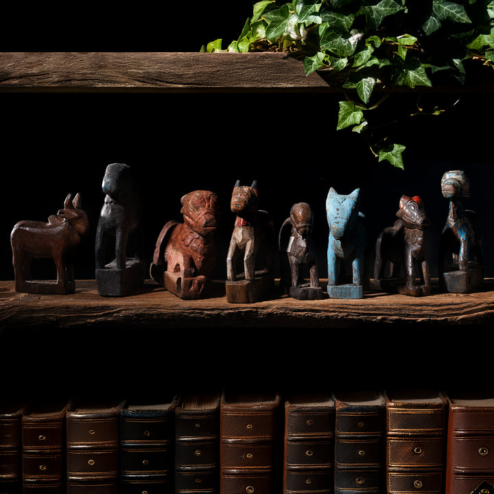 Antique Painted Indian Wooden Nandi Bull Toy Collection  | INDIGO ANTIQUES