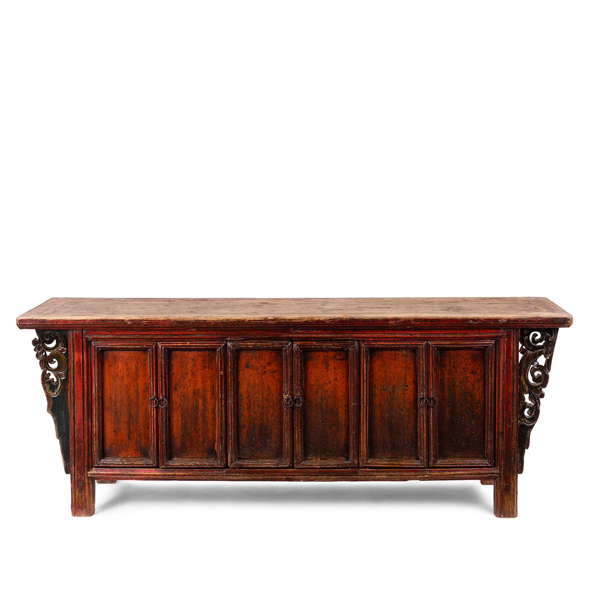 Nineteenth Century Gansu Sideboard With Panelled Doors And Ornately Carved Side Spandrels