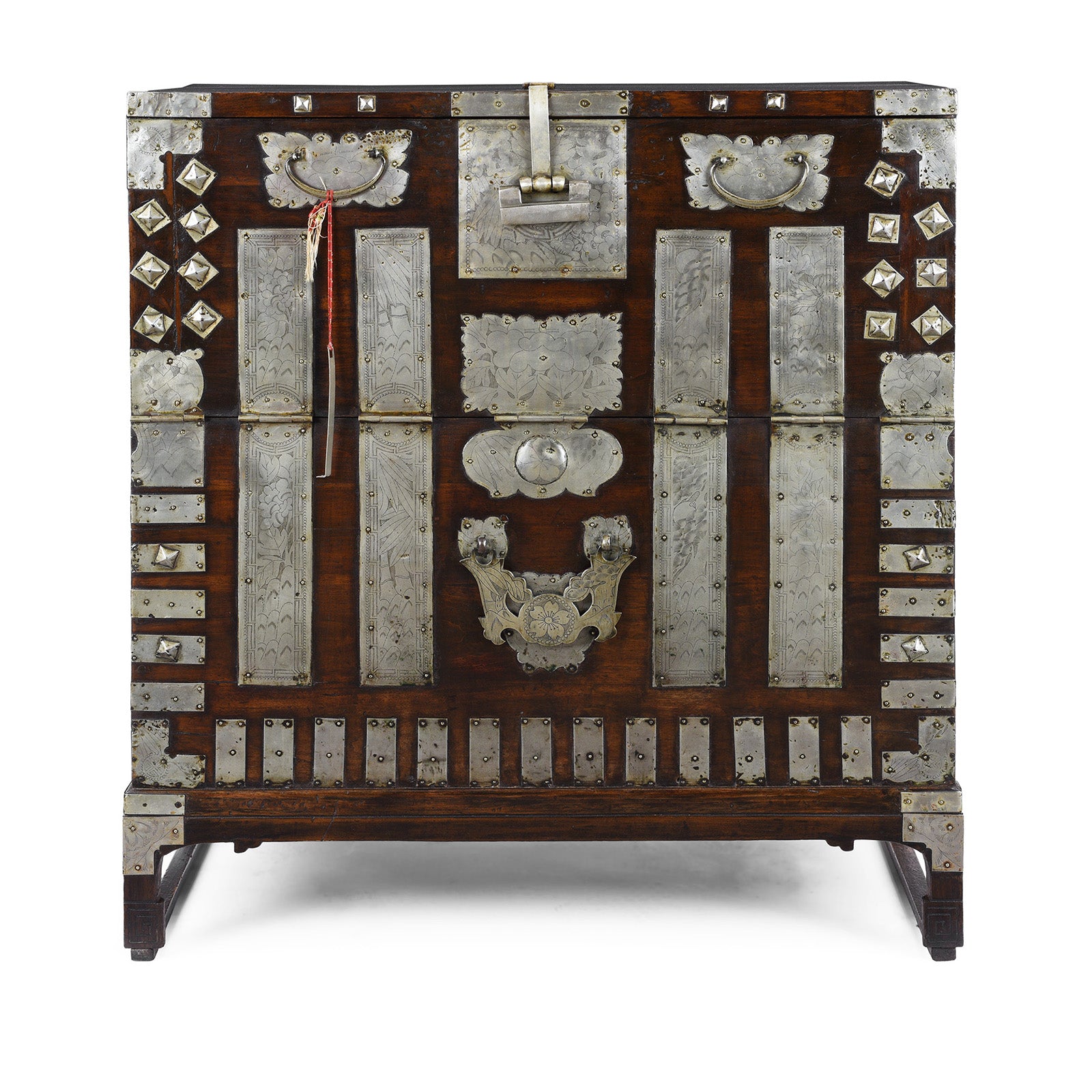 Nineteenth Century Korean Bandaji Chest With Engraved Brass Mounts Late Joseon Dynasty
