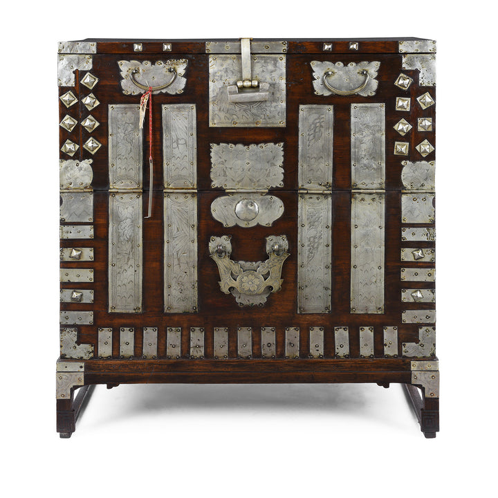 Nineteenth Century Korean Bandaji Chest With Engraved Brass Mounts Late Joseon Dynasty