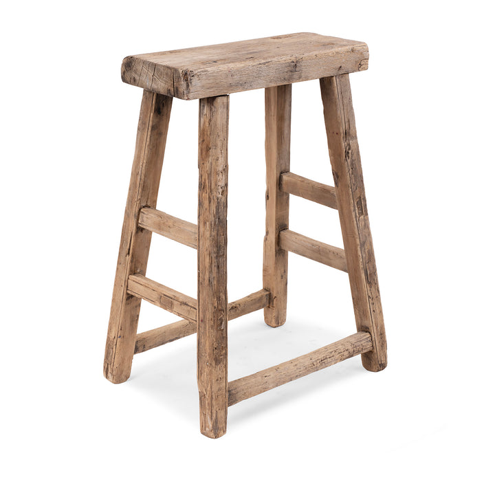 Angled View Of Nineteenth Century Rustic Elm Saddle Stool From Shanxi With Traditional Carpentry Construction