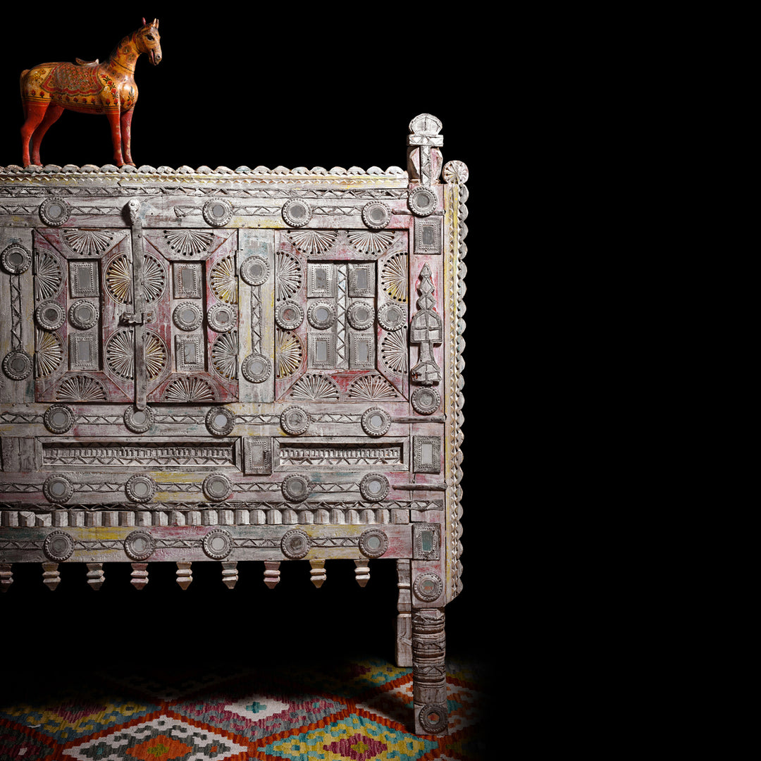 Antique painted Indian damchiya damachiya dowry chest from the Rabari tribe of Gujarat & Rajasthan.