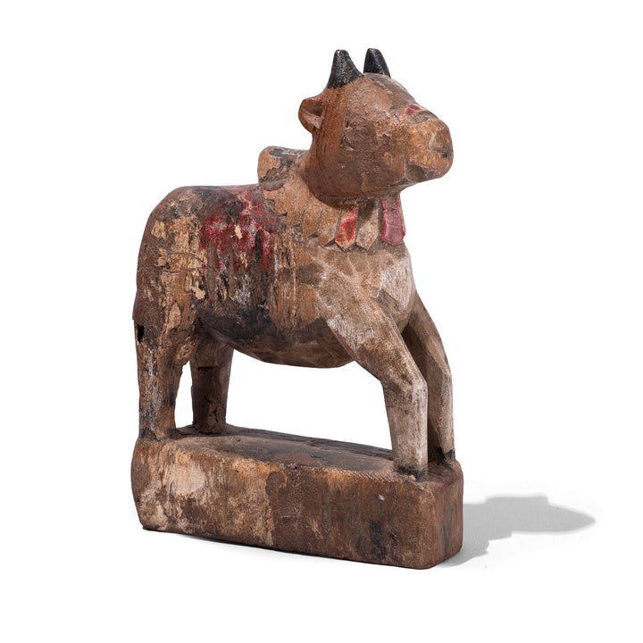 Old Carved And Painted Teak Nandi Bull Toy From Andhra Pradesh