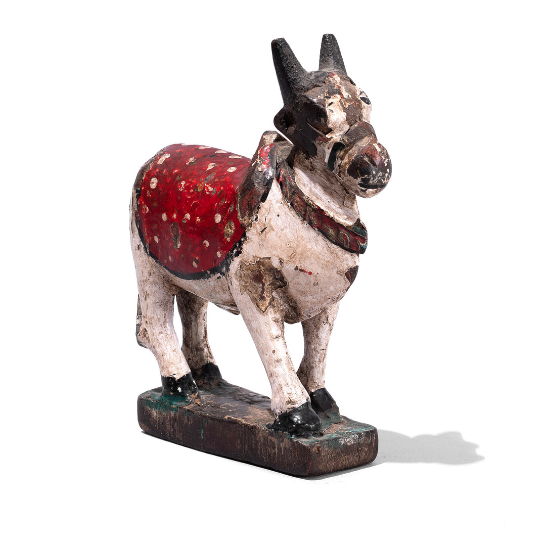 Old Carved And Painted Teak Nandi Bull Toy From Andhra Pradesh