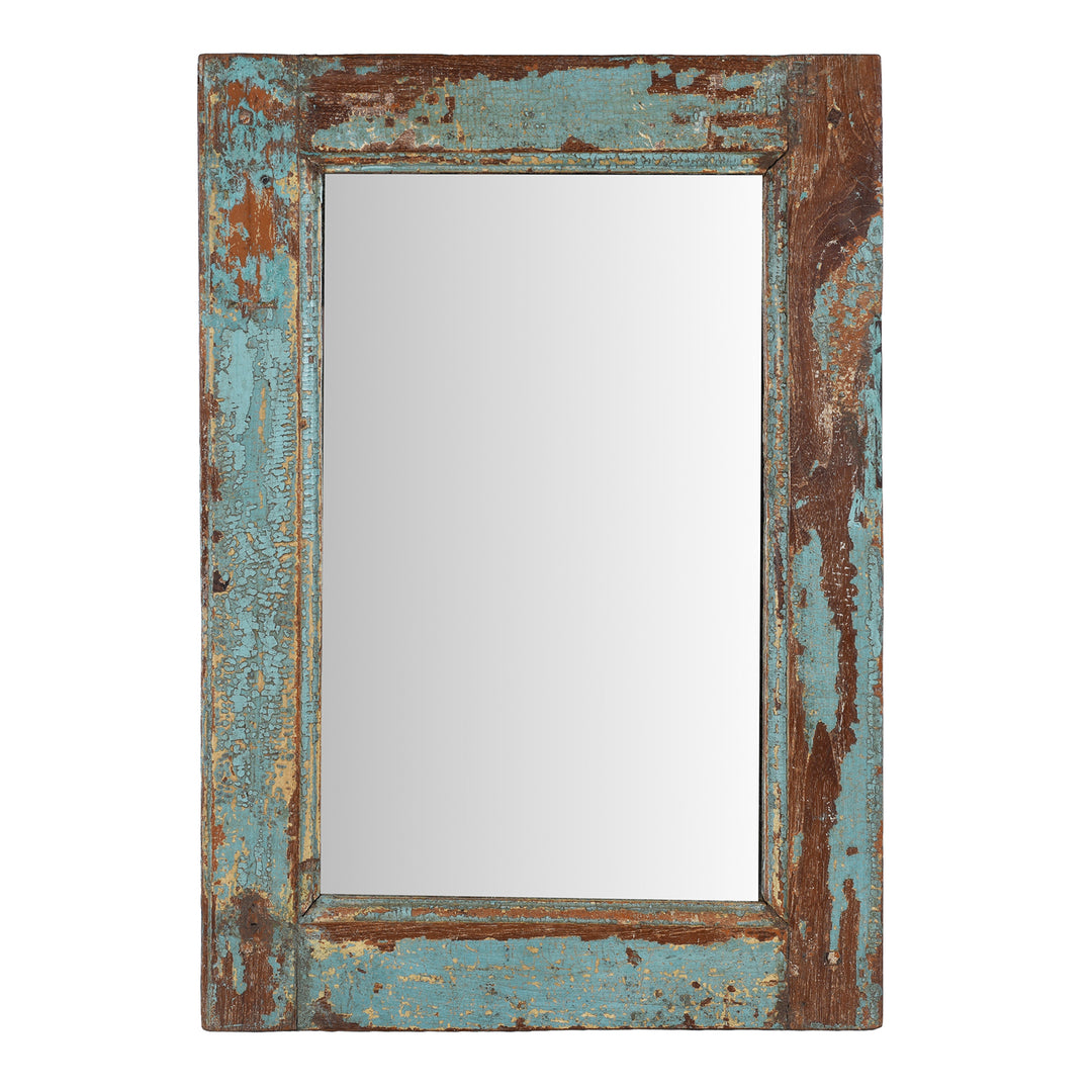 Old Green Painted Teak Mirror | Indigo Antiques