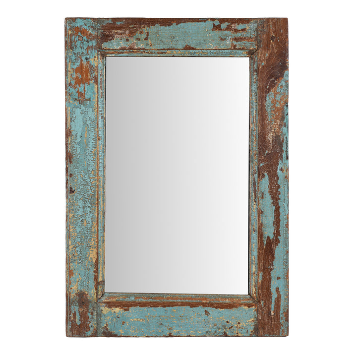 Old Green Painted Teak Mirror | Indigo Antiques