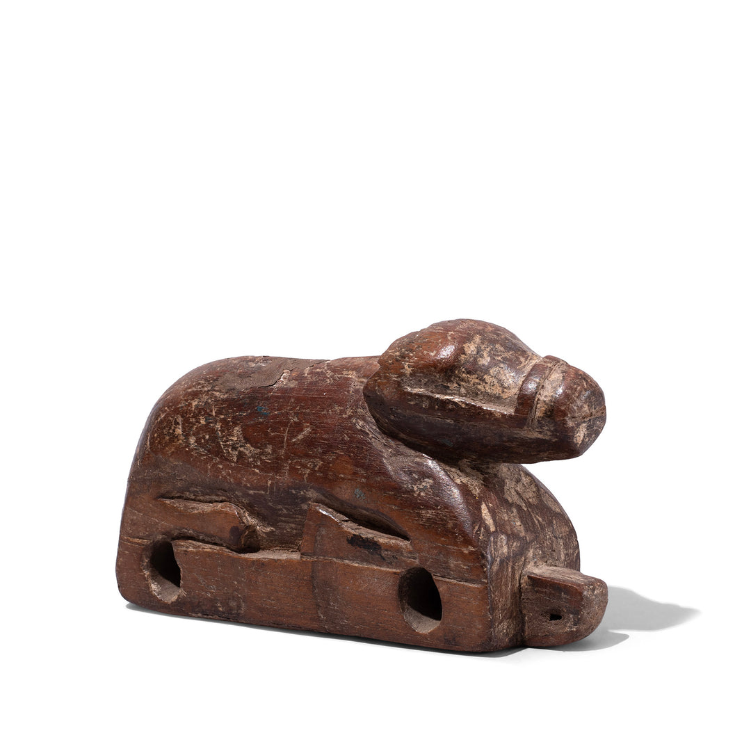 Old Stylised Carved Teak Nandi Bull Figure From Andhra Pradesh