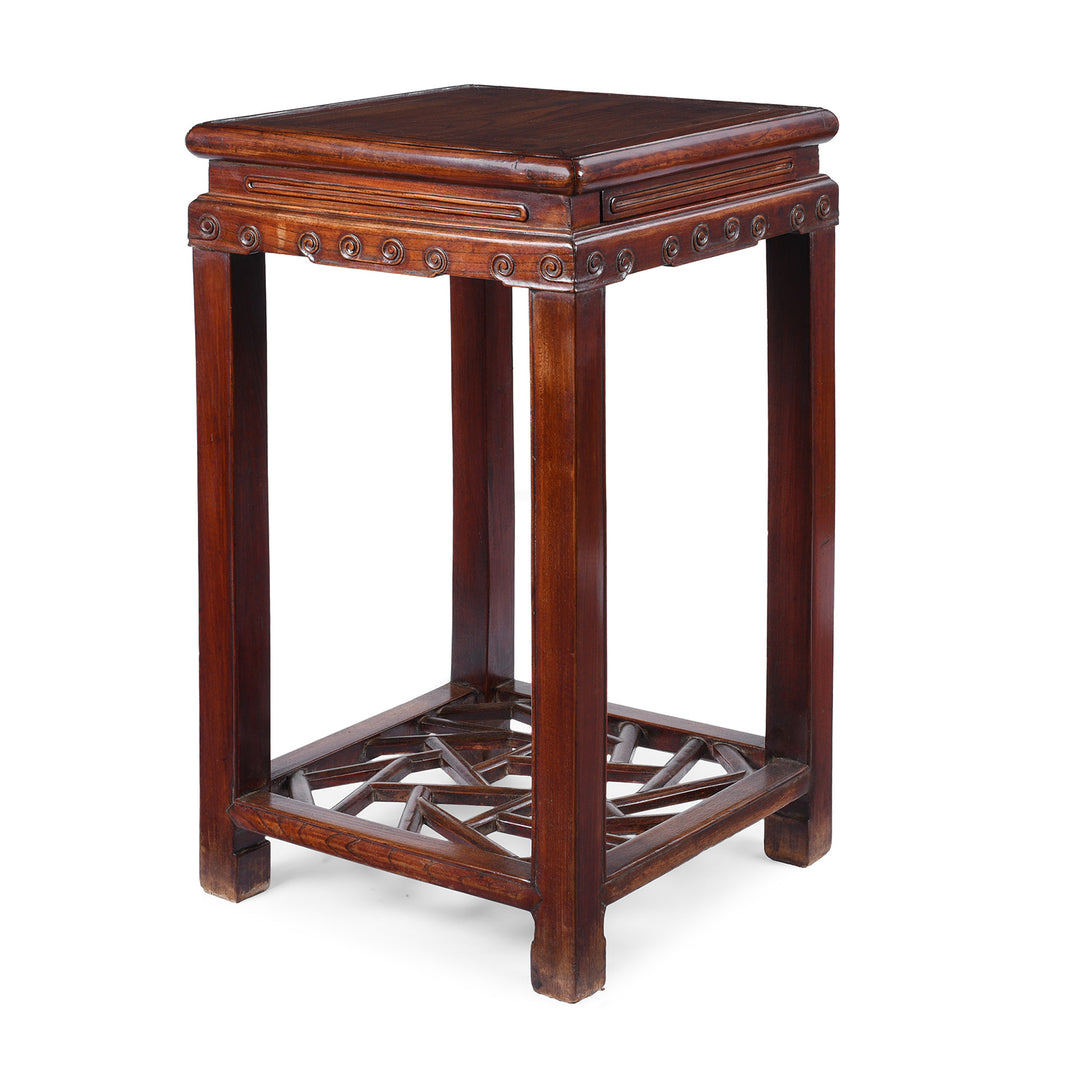 Option 2 19th Century Chinese Red Elm Flower Stand From Jiangsu With Drawer And Cracked Ice Lattice Shelf