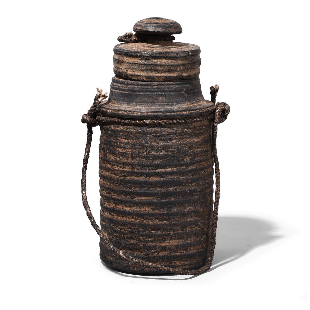 Option 2 Antique Himachal Cedar Wood Milk Pot From The Kullu Valley With Original Lid And Rope Handles