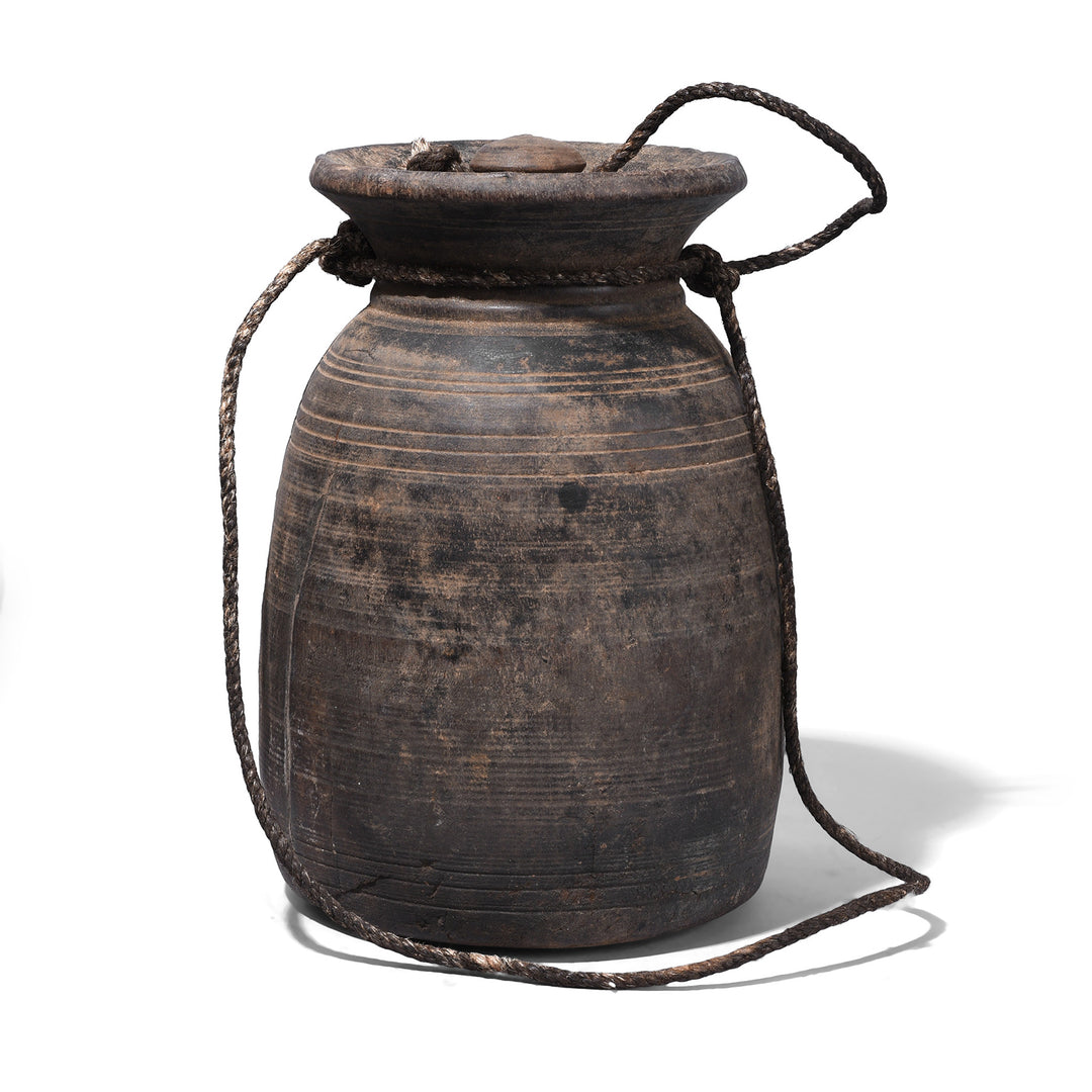 Option 3 Antique Himachal Cedar Wood Milk Pot From The Kullu Valley With Original Lid And Rope Handles
