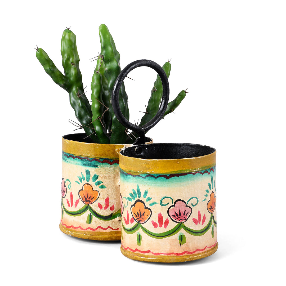 Vintage Indian Painted 2 Way Planter Made From Old Bottle Carrier