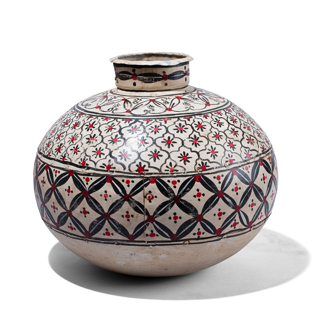 Painted Indian Cream Matka | Indigo Antiques