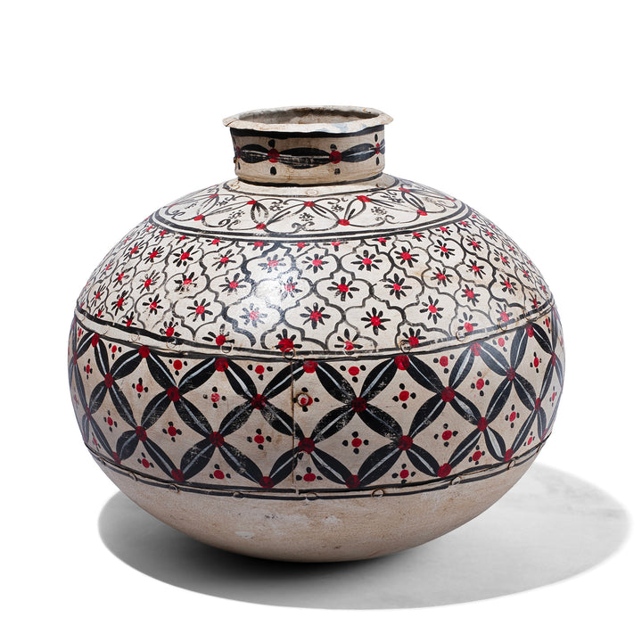 Painted Indian Cream Matka | Indigo Antiques