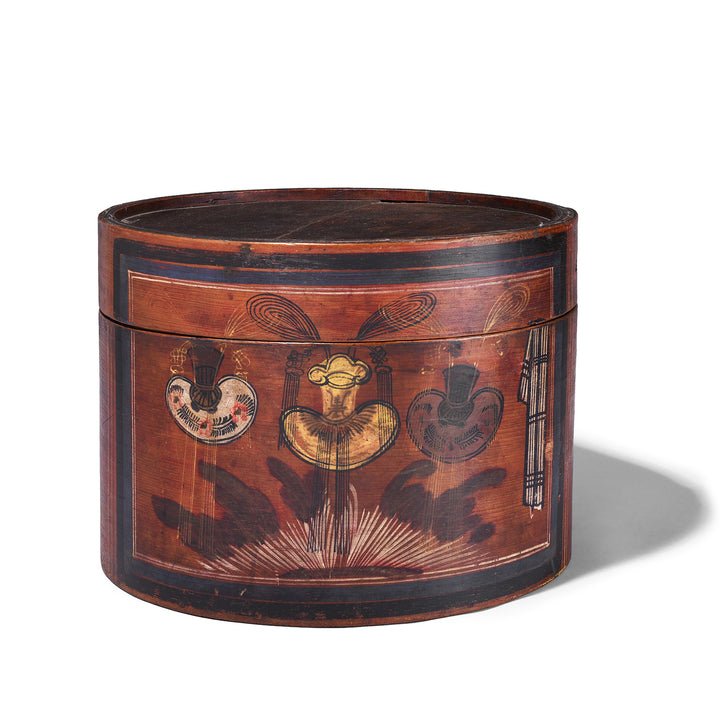 Nineteenth Century Lacquered Chinese Hat Box From Shanxi Province With Hand Painted Opera Motifs