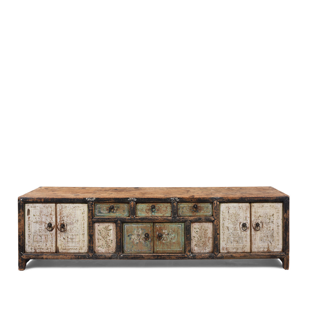 Painted Mongolian Elm Kang Cabinet With Original 19th Century Decoration