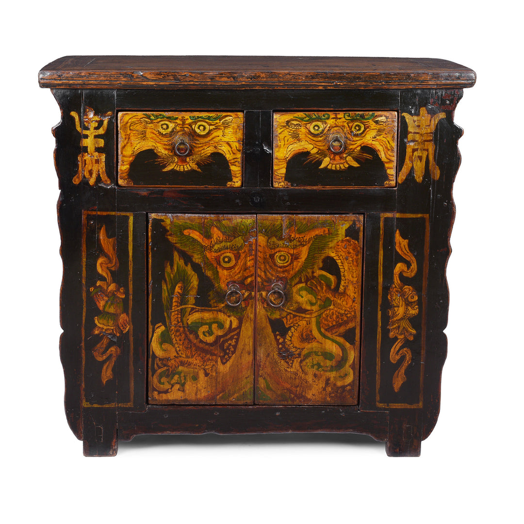 Painted Nineteenth Century Qinghai Cabinet With Hand Painted Tiger Panels And Dragon Motif | Indigo Antiques