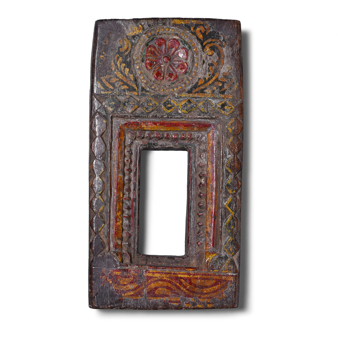 Painted Tribal Teak Votive Panel From Andhra Pradesh With Original Polychrome Decoration