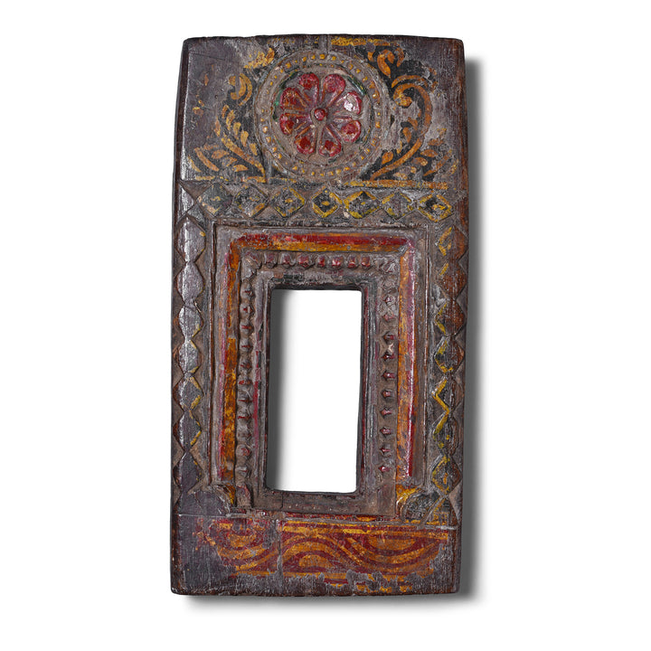 Painted Tribal Teak Votive Panel From Andhra Pradesh With Original Polychrome Decoration