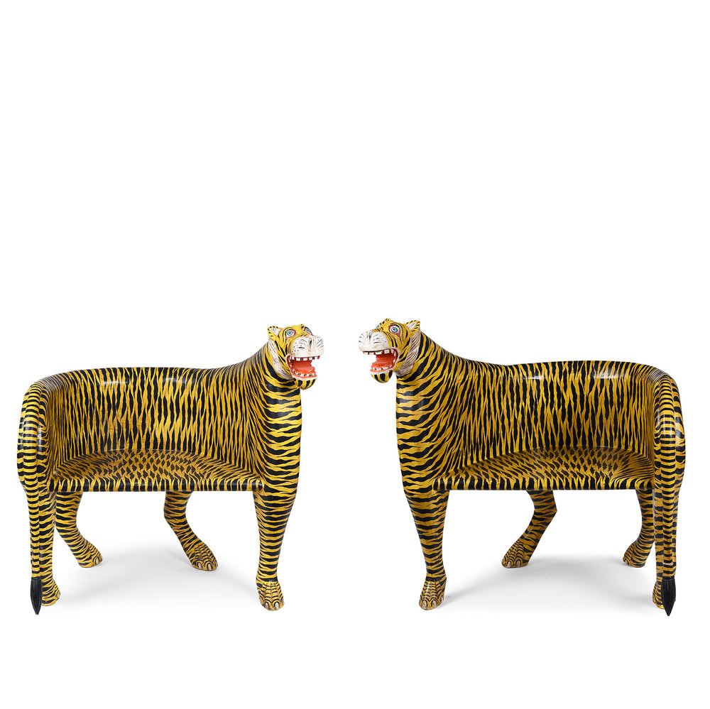 Pair Of Painted Tiger Chairs Made From  Wood | Indigo Antiques