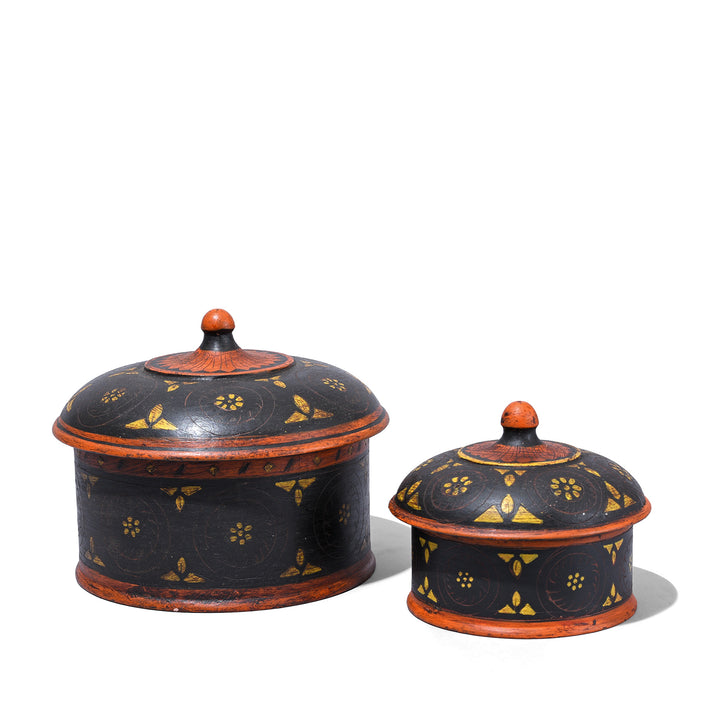 Pair Of Reproduction Painted Lacquer Pots From Rajasthan