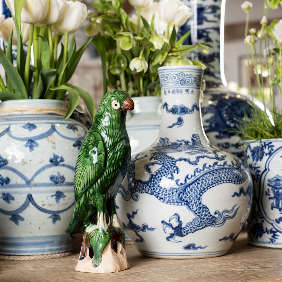 Sancai Chinese Porcelain parrot Joss Stick Holder