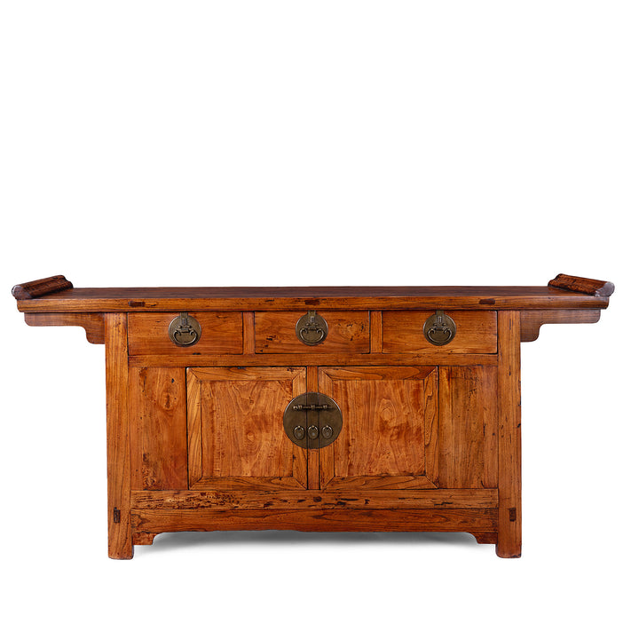 Peking Ming Style Sideboard With Brass Fittings And Altar Top In Warm Patinated Wood