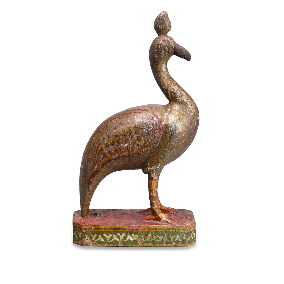 Polychromed Indian Peacock Figure From Surat With Original Painted And Gilded Finish Circa 1900