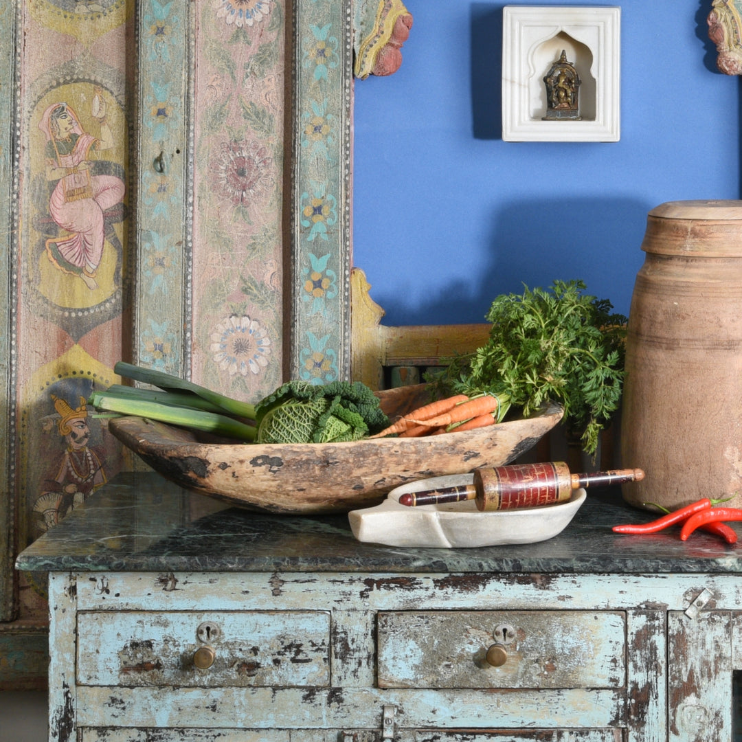 Old Wooden Asian Carrying Bowl From Tibet in an Indian Interior | Indigo Antiques