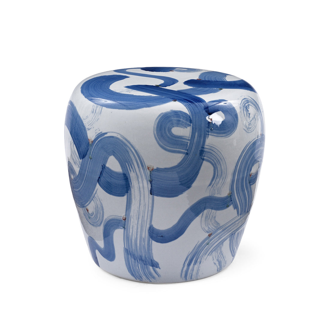 Porcelain Stool - Blue Abstract | INDIGO ANTIQUES
