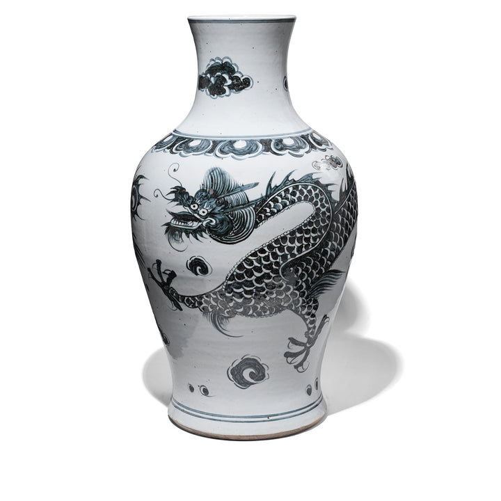 Porcelain Vase - Ink Blue & White With Dragon Design | Indigo Antiques