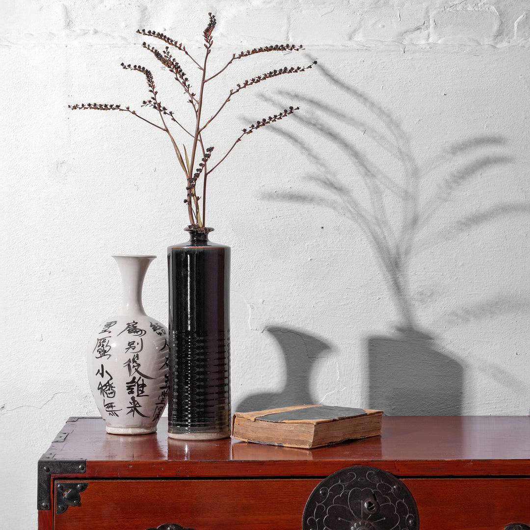 Black Glazed Stoneware Vase | Indigo Antiques