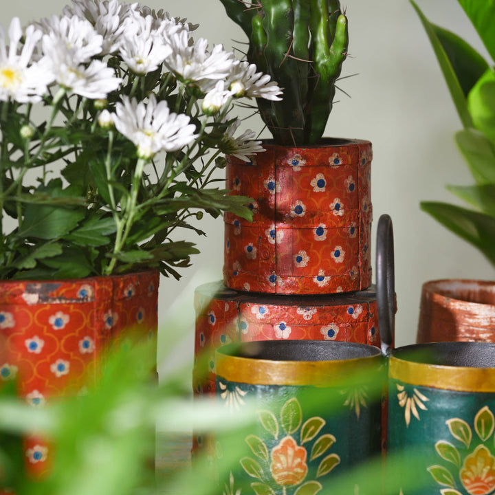 Cute little succulent ad cactus hand painted Indian red planter