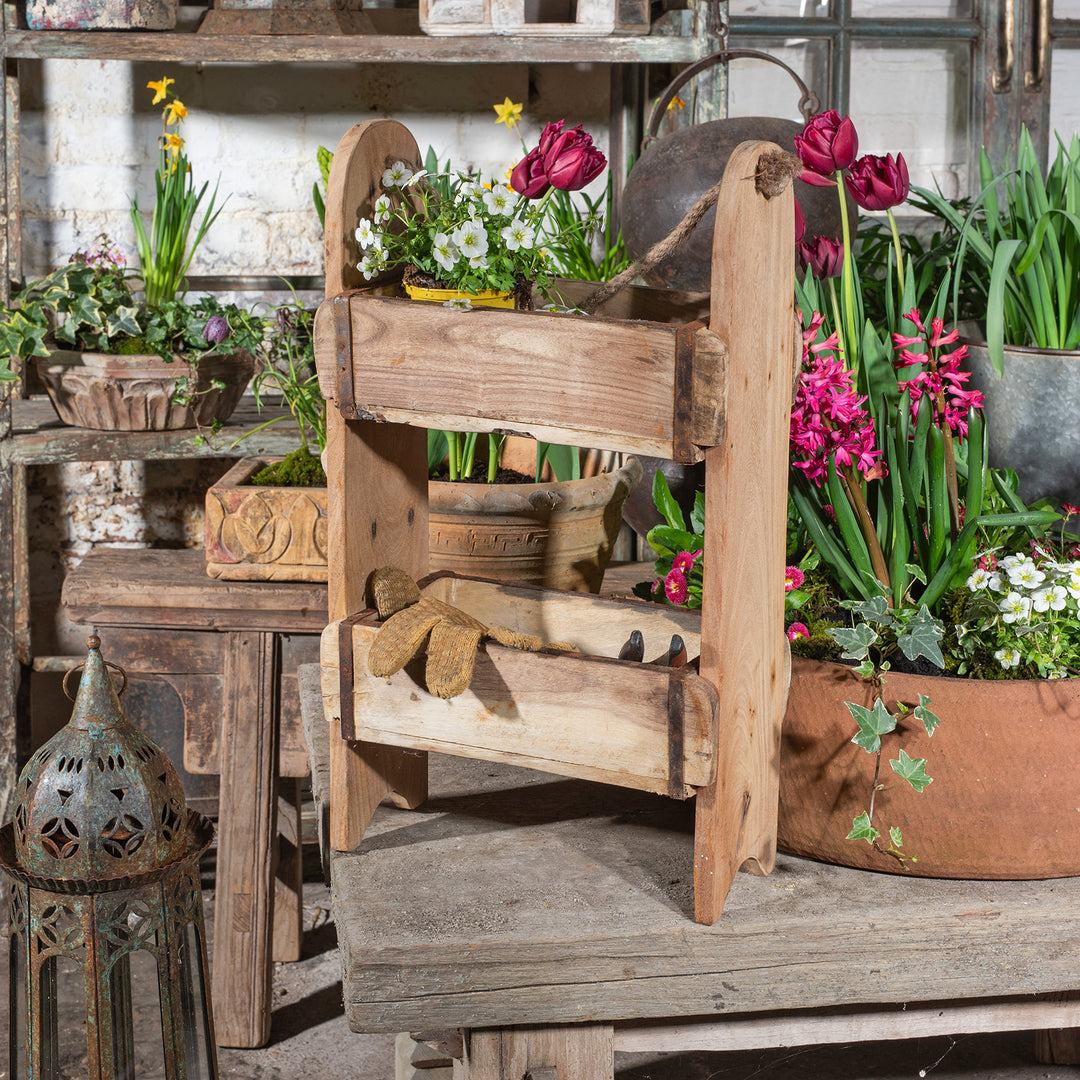 Lifestyle View Of Wall Shelf Made From Vintage Wood Brick Moulds | Indigo Antiques