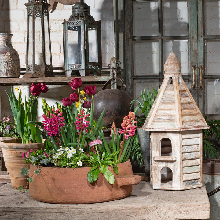 Lifestyle View Of Painted Bird House Made From Reclaimed Wood | INDIGO ANTIQUES