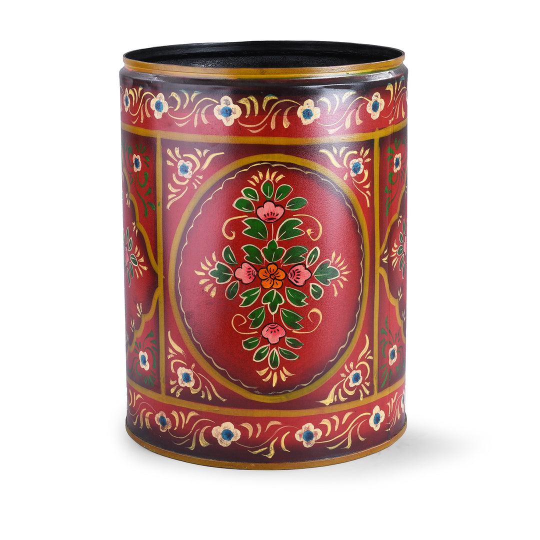 Rajasthani Red Hand painted Waste Paper Bin / Planter | Indigo Antiques