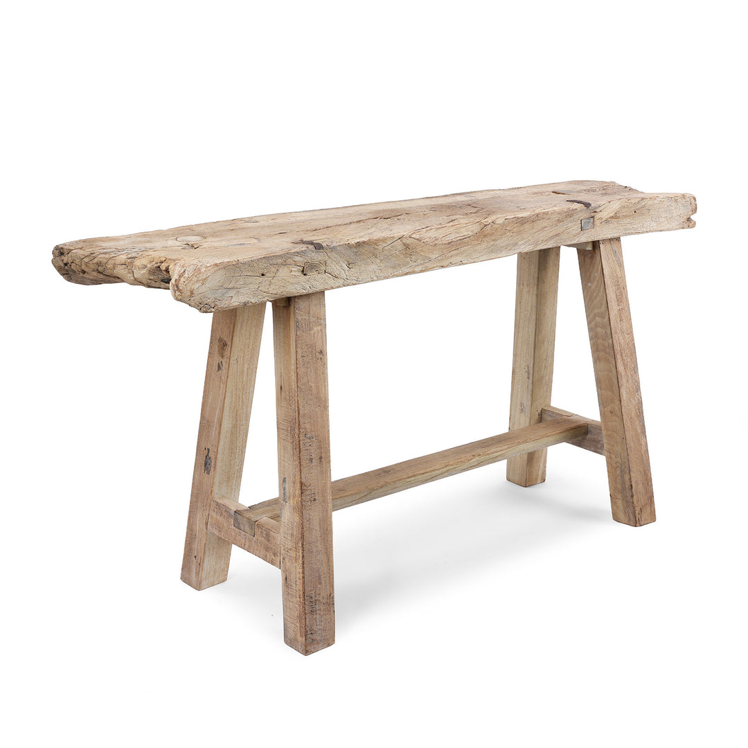 Angled VIew Of Reclaimed Bleached Wood Pedestal Table from India | Indigo Antiques