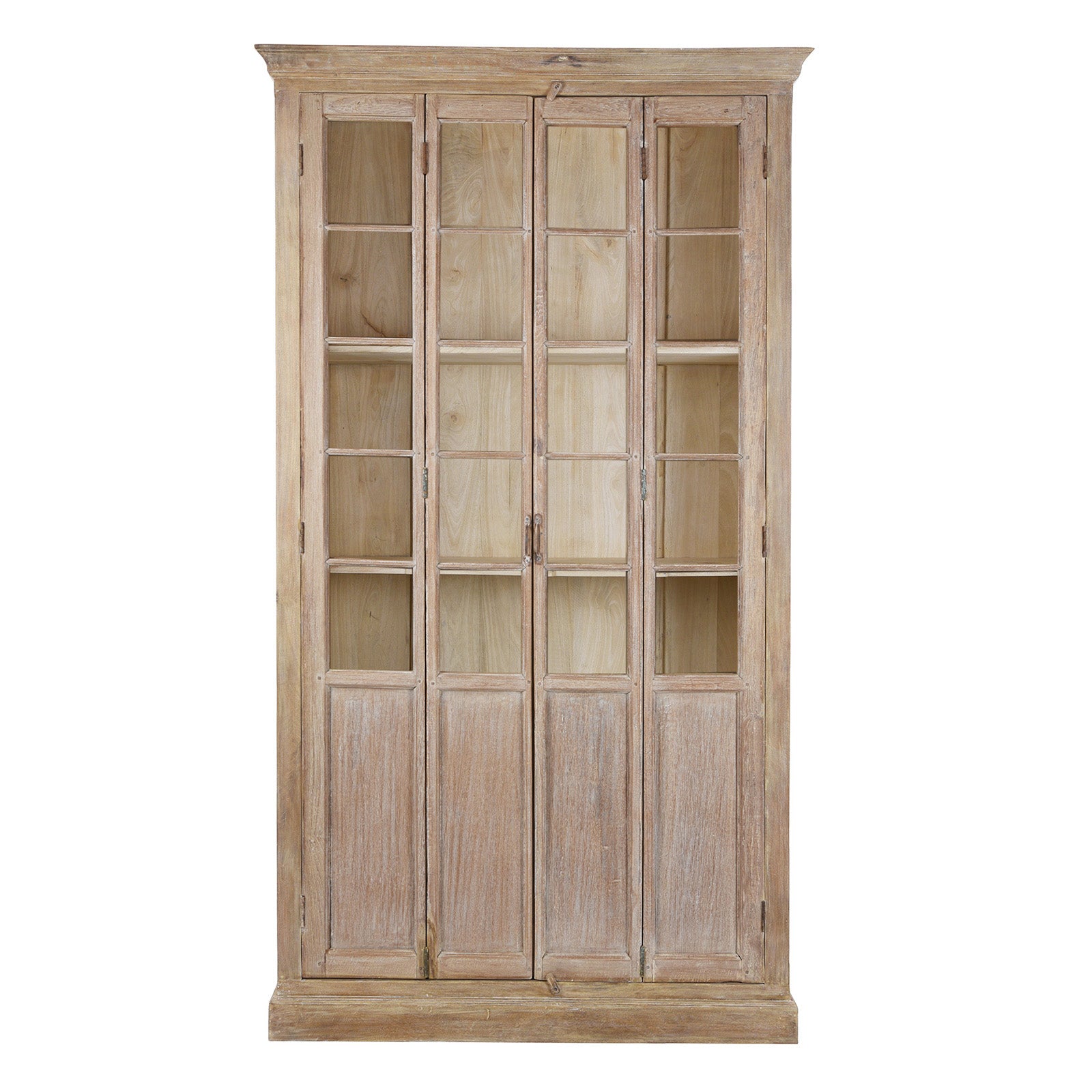 Reclaimed Teak Glazed Cabinet With Four Glass Doors And Internal Shelving