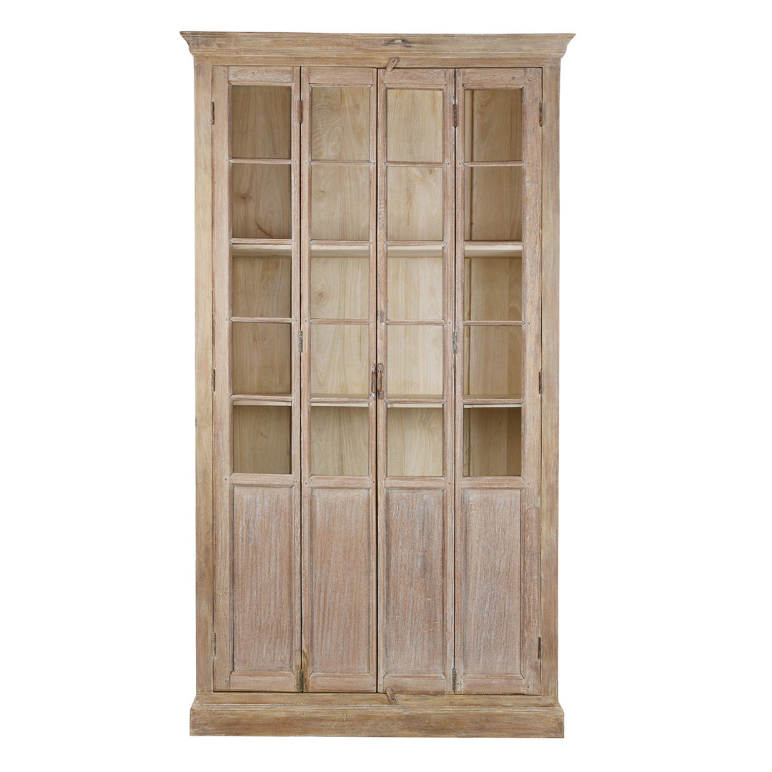Reclaimed Teak Glazed Cabinet With Four Glass Doors And Internal Shelving