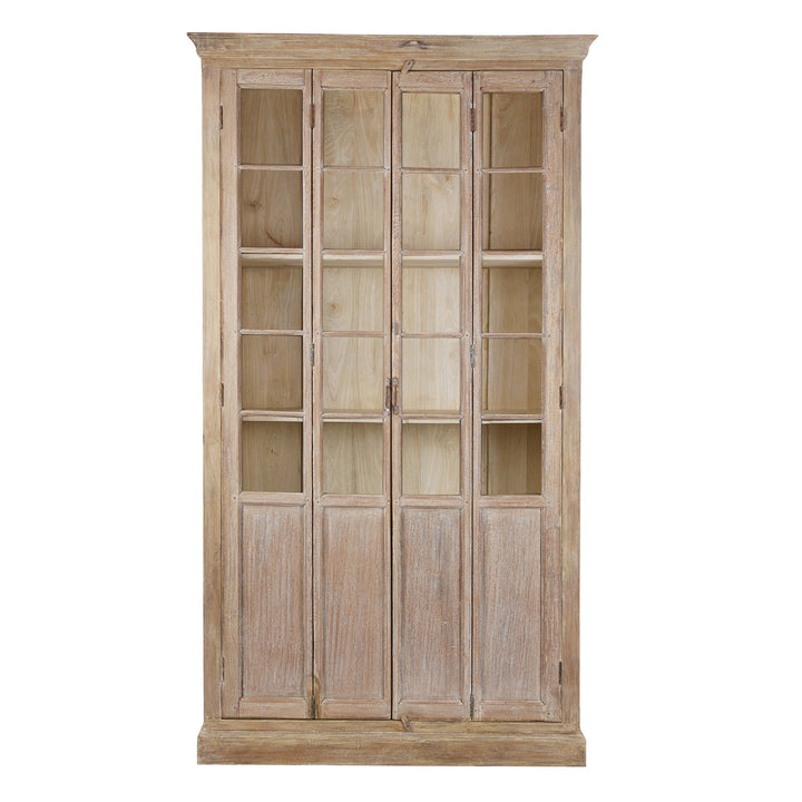 Reclaimed Teak Glazed Cabinet With Four Glass Doors And Internal Shelving