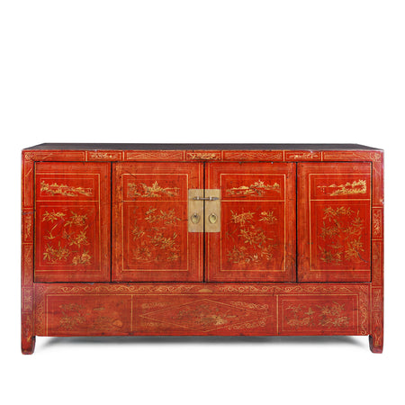 Red Lacquer Chinese Sideboard from Dongbei - Ca 1920