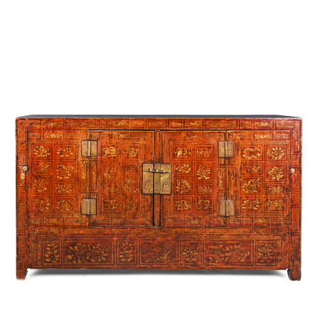Red Lacquer Chinese Sideboard From Dongbei - Ca 1920