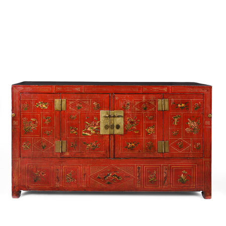 Red Lacquer Chinese Sideboard From Dongbei - Ca 1920