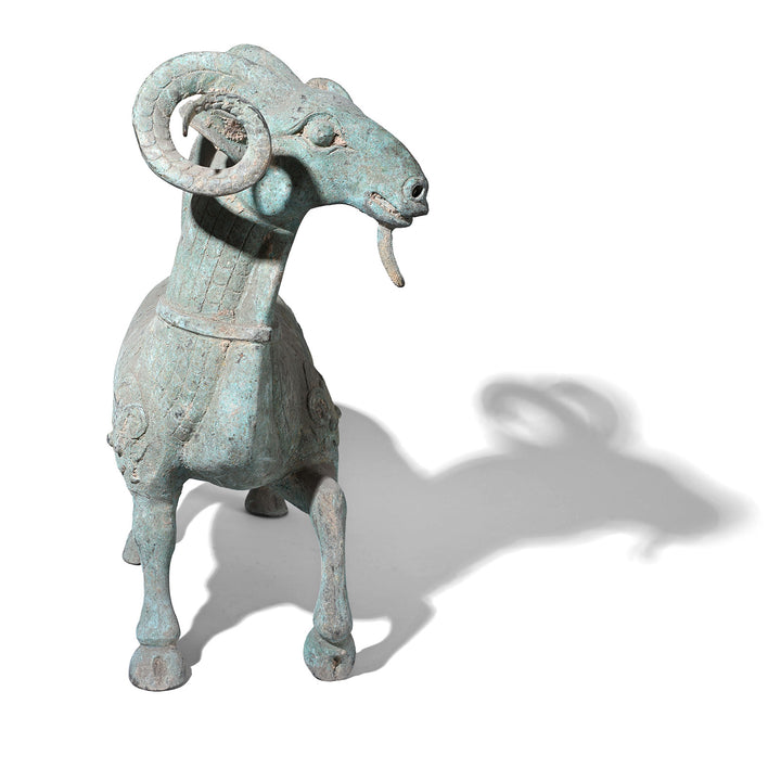 Reproduction Verdigris Bronze Han Dynasty Style Ram | Indigo Antiques