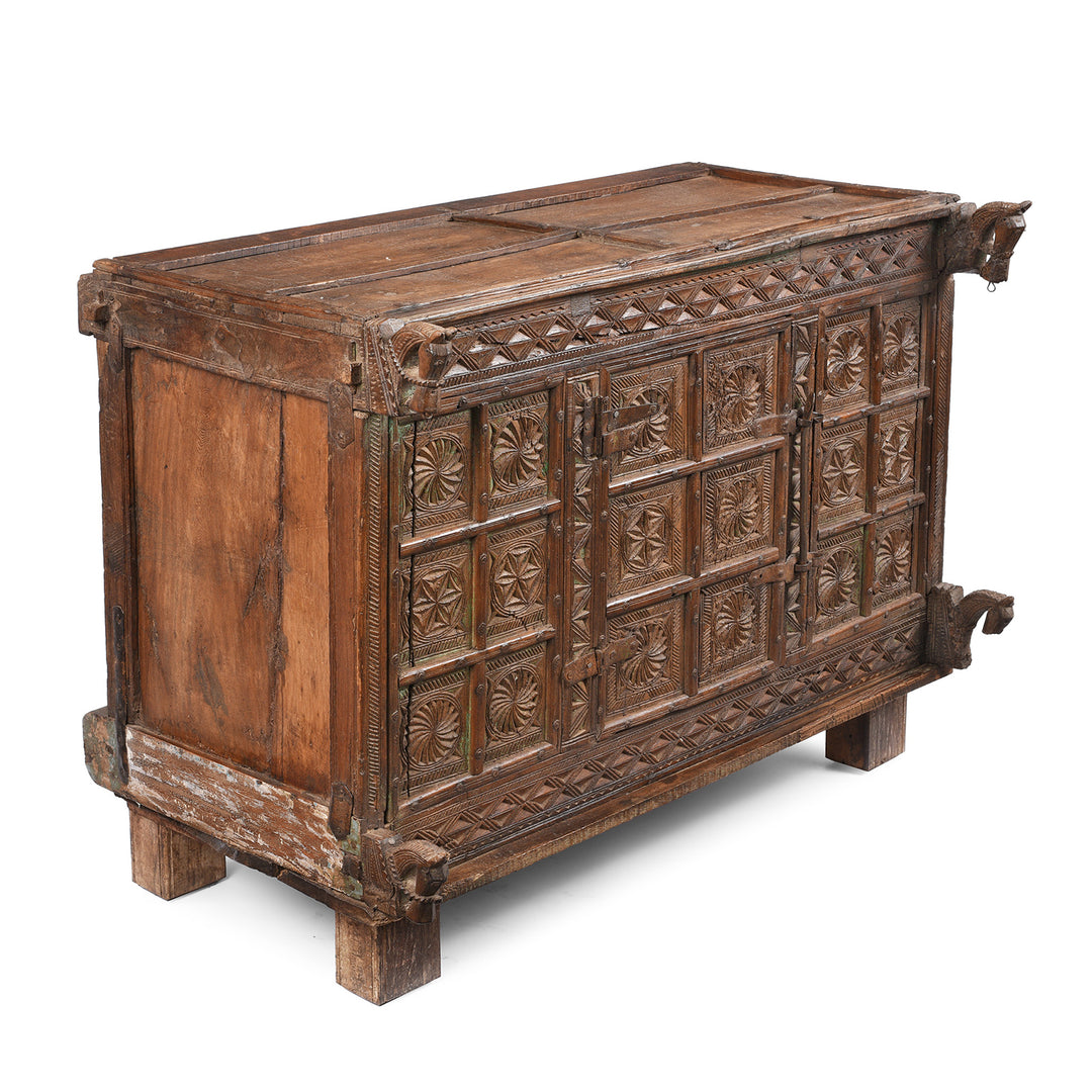 Angled VIew Showing Depth Of Antique Indian Majus Dowry Chest | Indigo Antiques