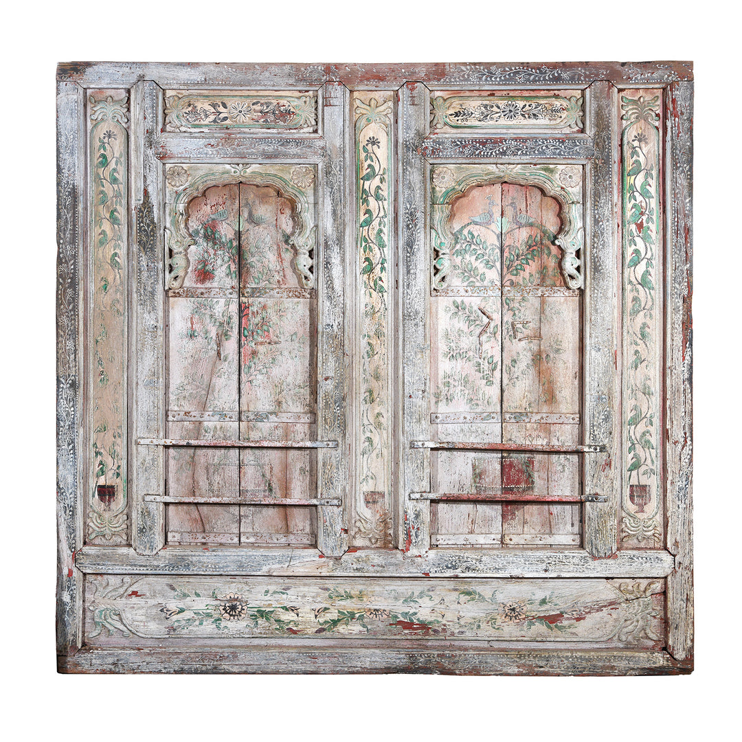Antique Large Painted Interior Window From Gujarat | Indigo Antiques